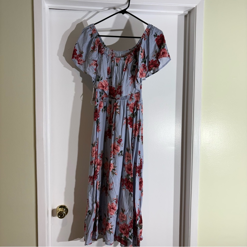 BP Blue and Red Floral Midi Dress